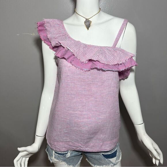 Anthropologie‎ Holding Horses Linen Purple One Shoulder Ruffle Top - XS - Picture 5 of 14
